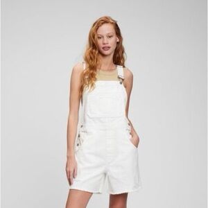 GAP Denim White Short Overalls | Size Small | Frayed Hem